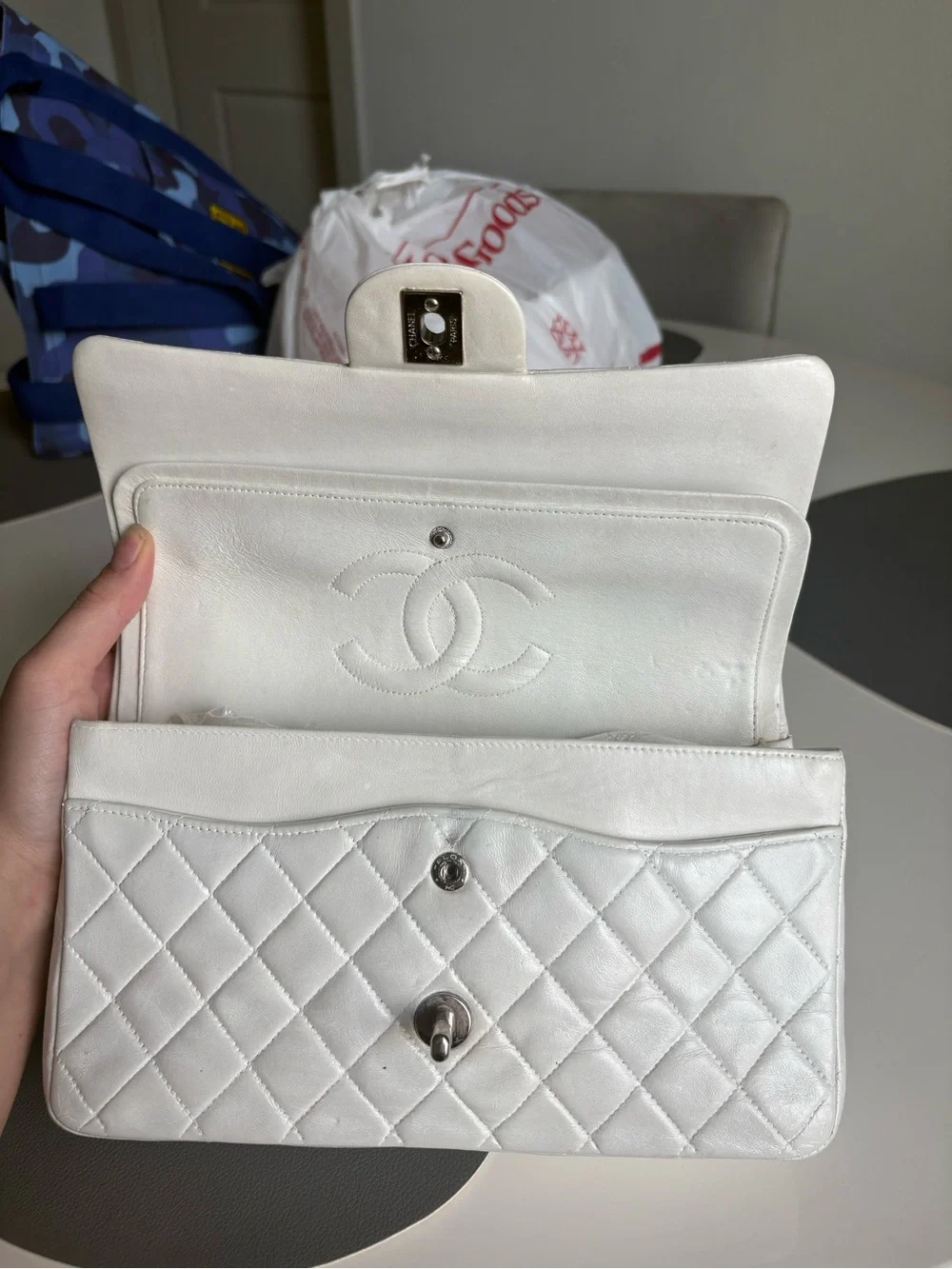 CHANEL White Quilted Lambskin Classic Flap Medium